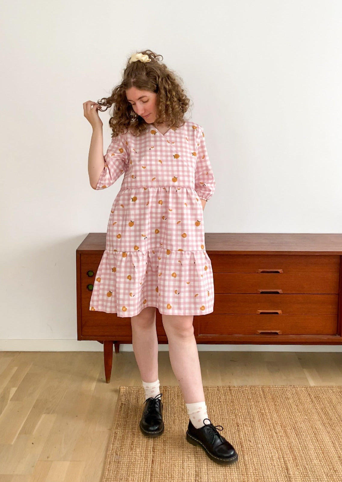 Maple dress in apricot picnic - size S