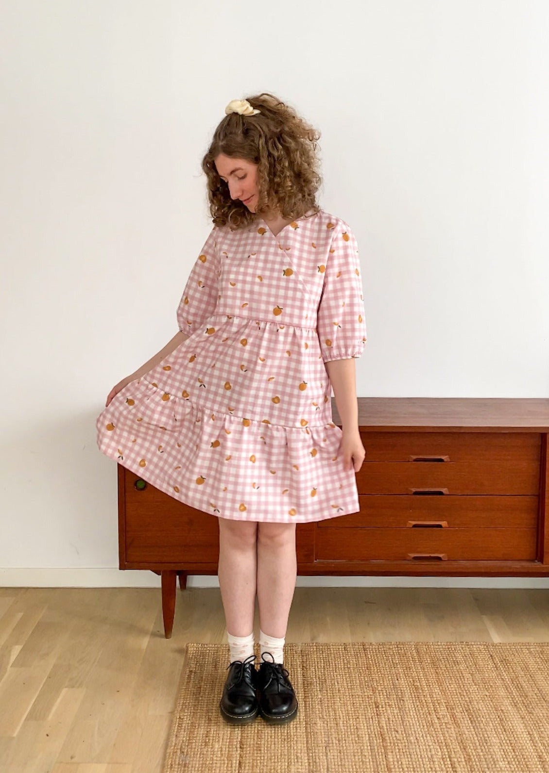 Maple dress in apricot picnic - size S